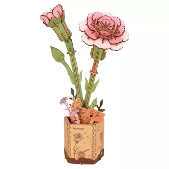 Rowood 3D fa puzzle virág - Szegfű (rózsaszín)