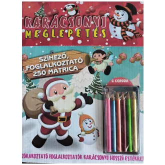   Karácsonyi meglepetés - Színező, foglalkoztató, 250 matrica, 6 ceruza