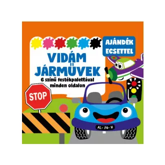   Vidám járművek - 6 színű festékpalettával minden oldalon - ajándék ecsettel