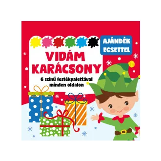   Vidám karácsony - 6 színű festékpalettával minden oldalon - ajándék ecsettel
